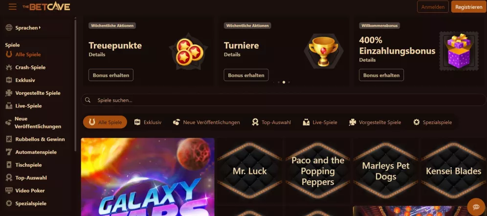 Betcave Casino 400% Einzahlungsbonus + 100% Cashback – Jetzt spielen und gewinnen